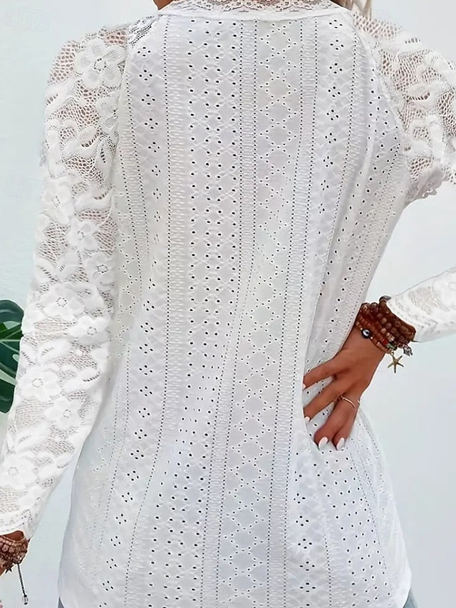 Women's Blouse Lace Tops Plain Active Stylish Long Sleeve V