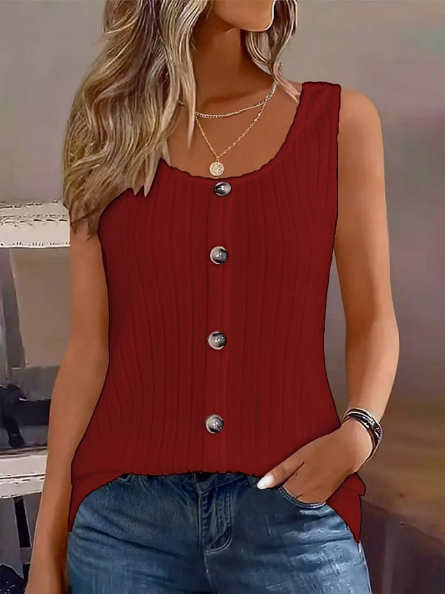 Women's Tank Top Buttons Solid Color Fashion Stylish