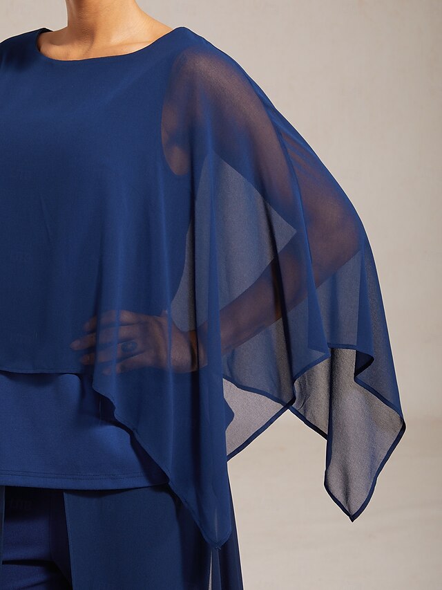 Women's Royal Blue Modal Chiffon Crewneck Sleeveless Cape