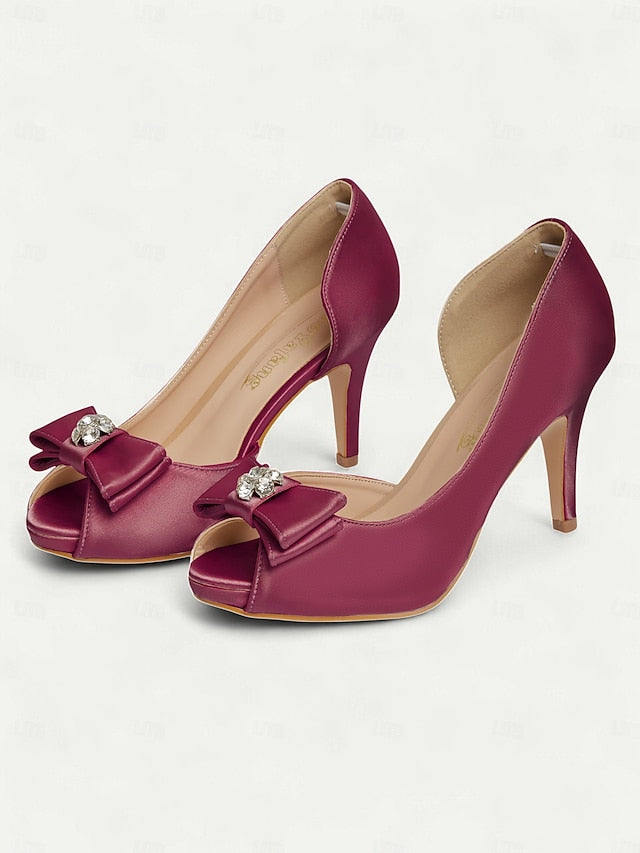 Satin Peep Toe with Heels Women's and Champagne Bow