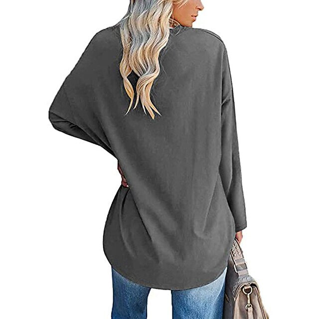 Women's T Shirt Plain Basic Long Sleeve V Neck Regular Tops