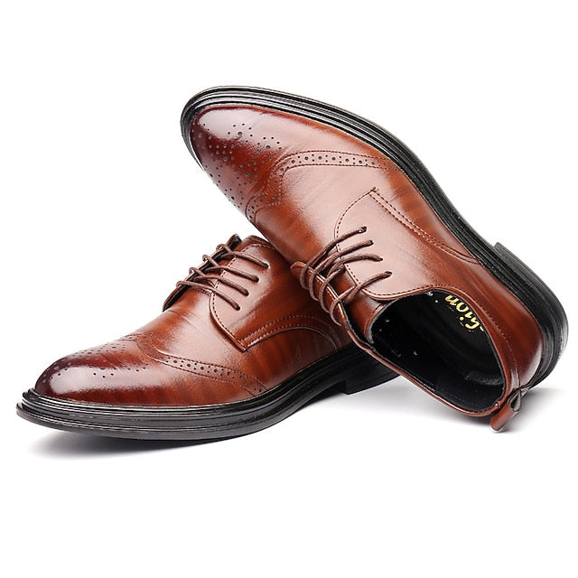 Leather Men's Faux Brown Brogue Shoes – Classic