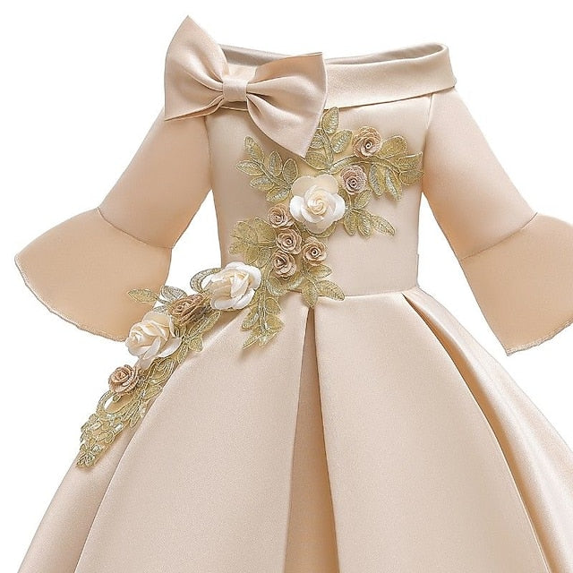 Girls' Sleeve Length Kids Party Formal Floral Dress 3/4