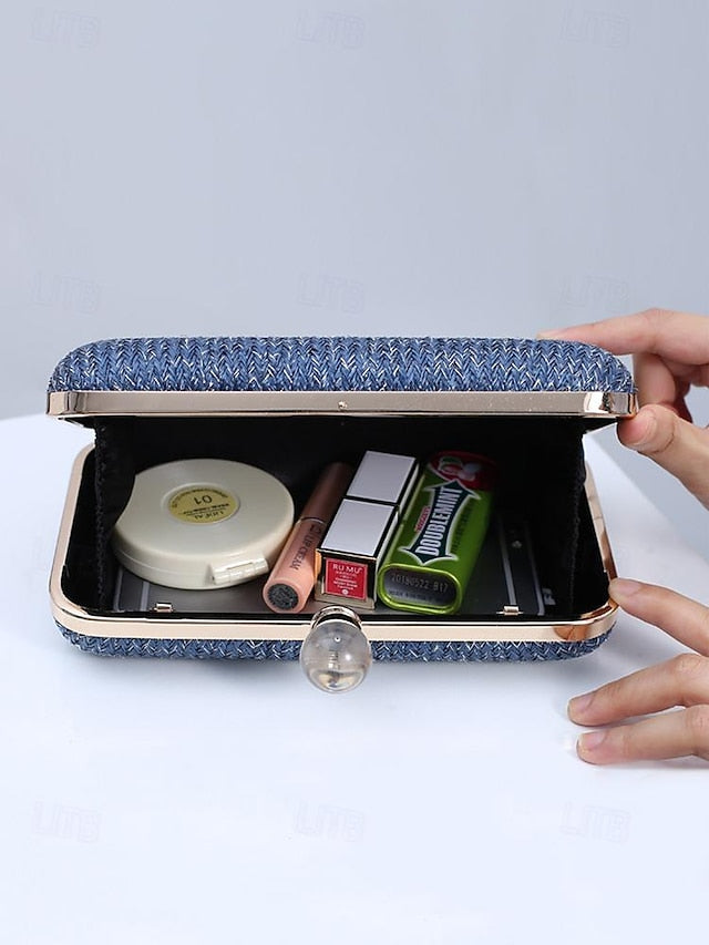 - Clasp Stylish Pearl with Purse Elegant Clutch Straw