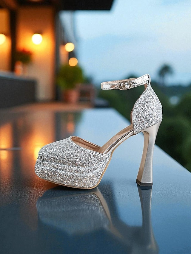 Glitter Gold Heels Women's Platform High