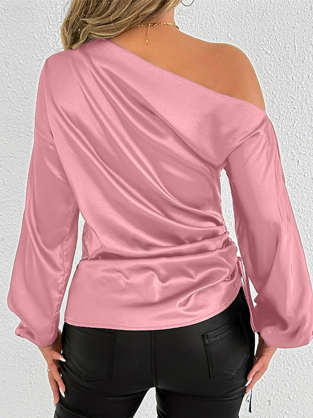 Women's Shirt Elegant Dressy Satin Top Asymmetric Solid