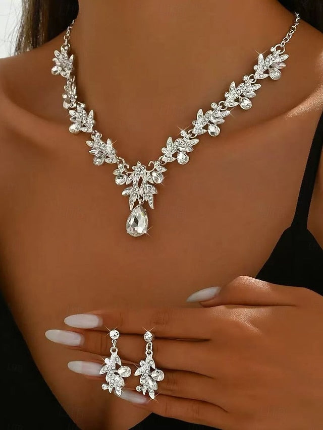 - with Pendant Jewelry Teardrop Women's Gold Set Rhinestone