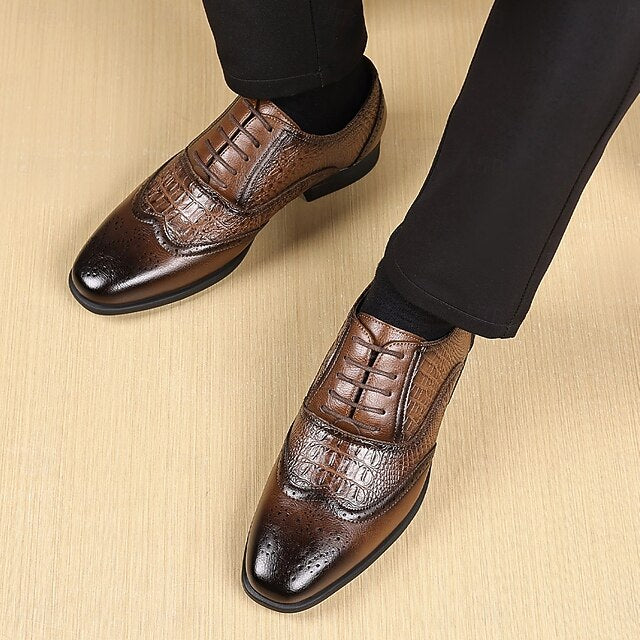 Pattern – Men's Shoes Faux Brown Oxford Leather Crocodile