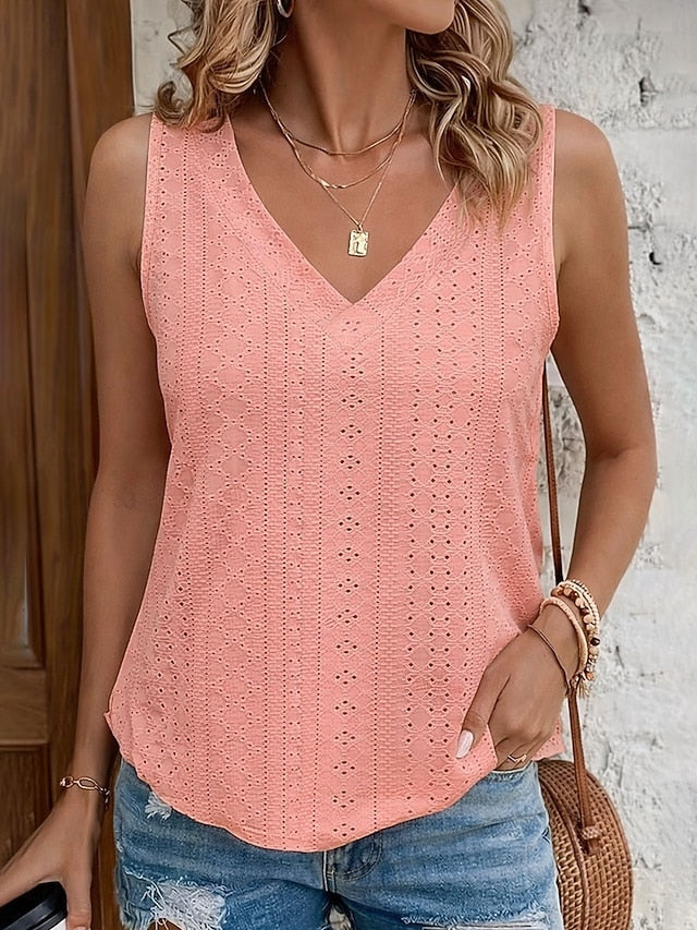 Women's Tank Top Eyelet Plain Fashion Stylish Classic