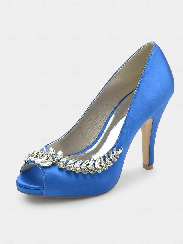 Peep-Toe with Crystal – Satin Embellishment Blue Luxury Heels