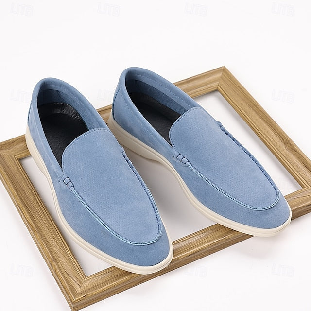 Breathable Men's Loafers Blue Faux Light – Casual Slip-On