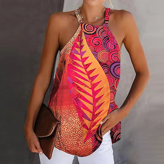 Women's Camisole Tank Top Boho Red Leaf Print Graphic