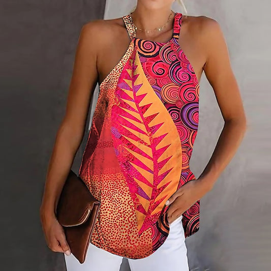 Women's Camisole Tank Top Boho Red Leaf Print Graphic