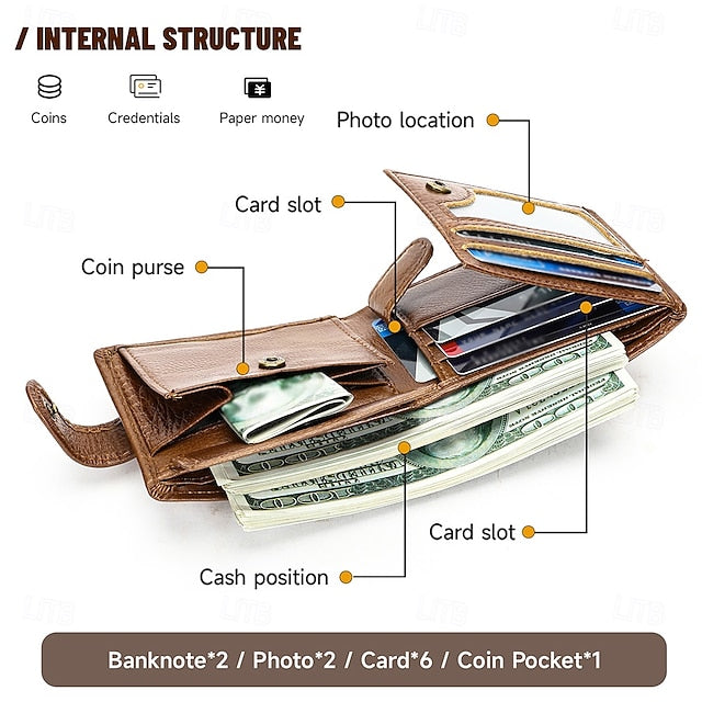wallet card leather purse multi top cowhide layer Genuine coin