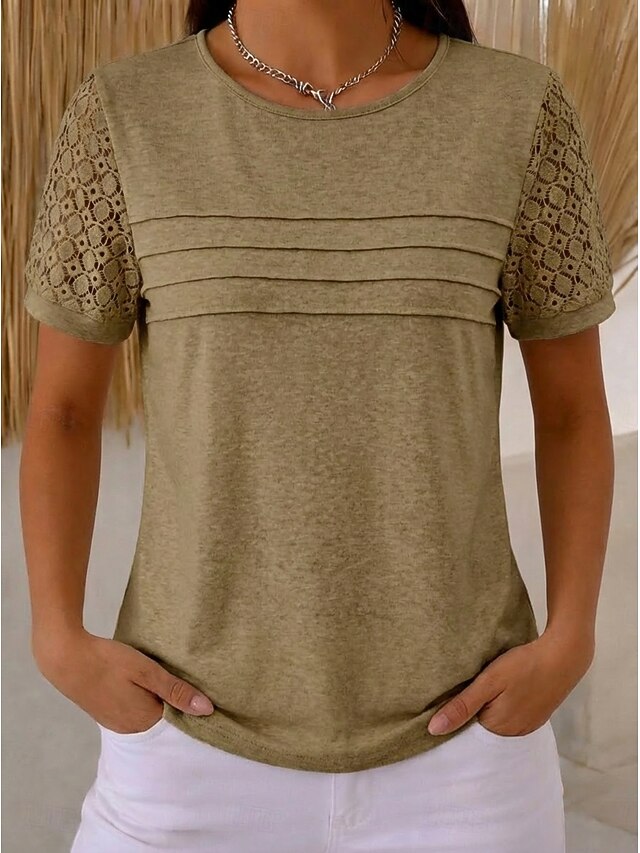 Women's Blouse Lace Tops Lace Pleated Plain Stylish Modern