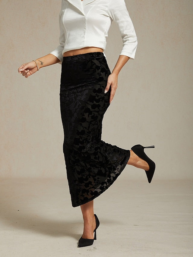 Women's Elegant Vintage Maxi High Waist Skirts Stretchy