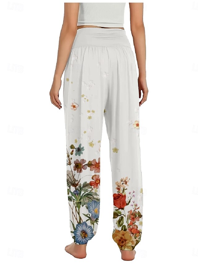 Women's Faux Cotton Linen Wide Leg Pants Trousers Ethnic