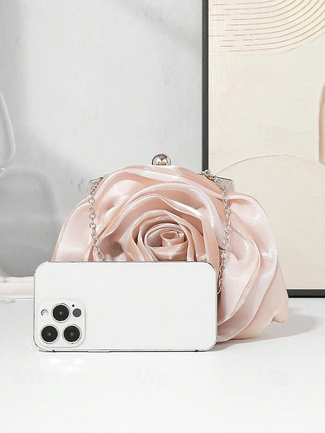 – Flower Satin Purse Elegant Women's Clutch Rose Evening