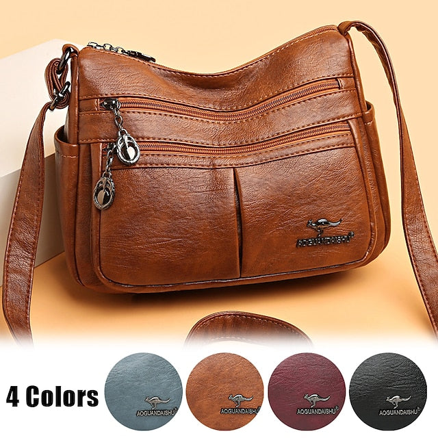 Bag Faux Crossbody Leather - Women's Shoulder Multi-Pocket