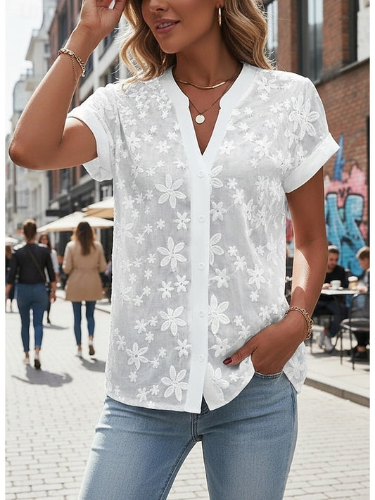 Women's Shirt Lace Shirt Blouse Dressy Tops Lace Buttons