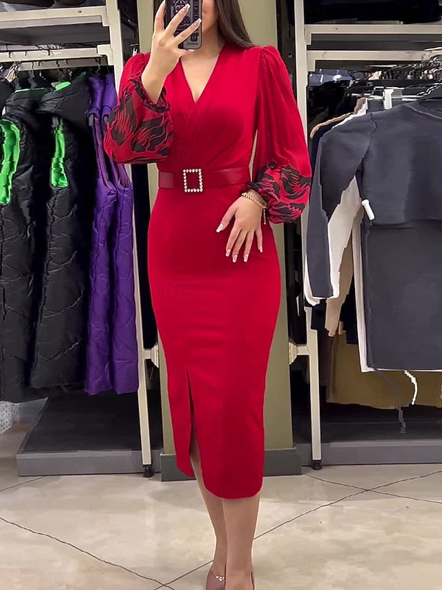 Women's Casual Dress Midi Dress Patchwork With Belt Casual