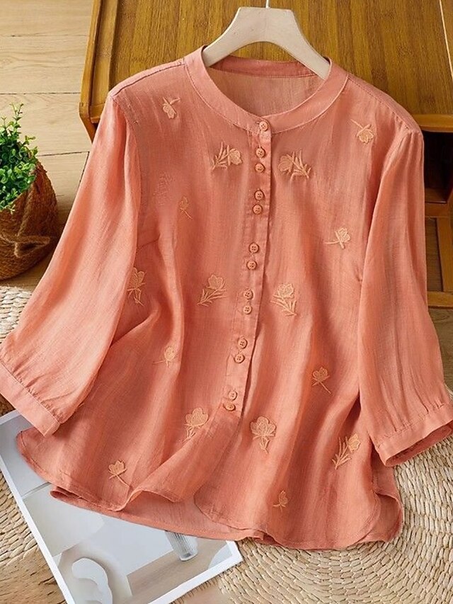 Women's Cotton Linen Shirts Solid Color Daily Basic Casual