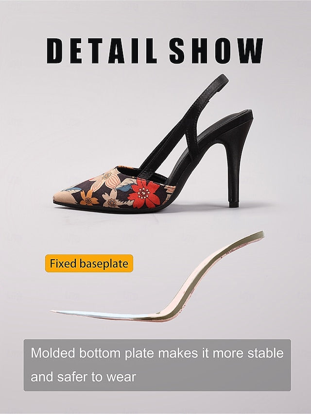 Heels Slingback Women's High Elegant Floral – Pointed Toe
