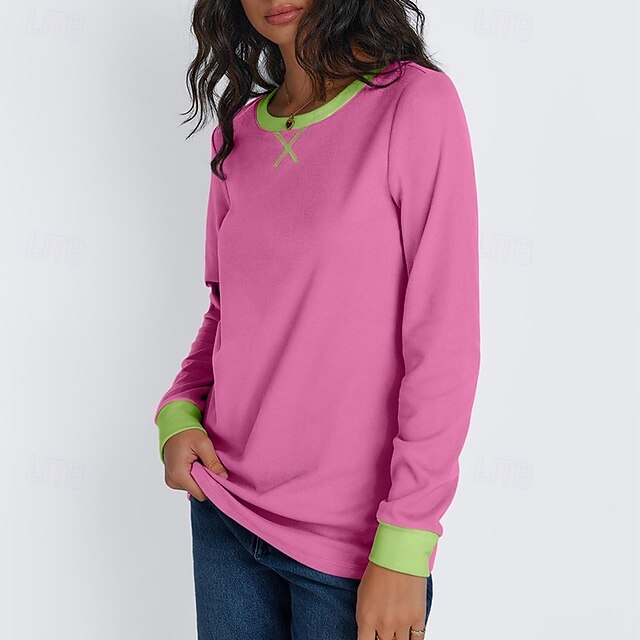 Women's T Shirt Tee Top Patchwork Color Block Elegant