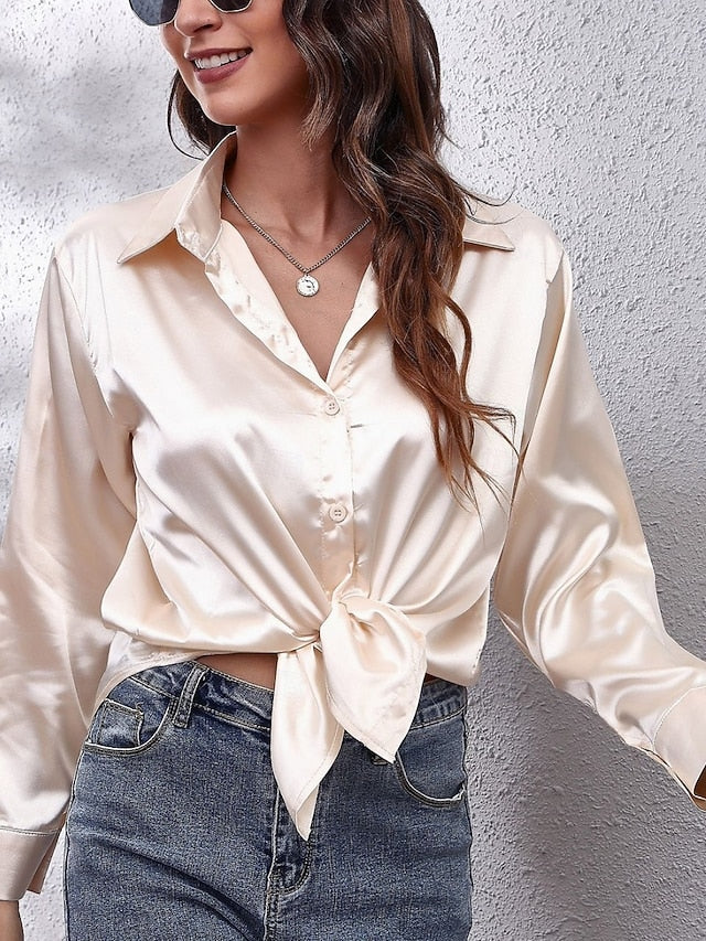 Women's Shirt Blouse Buttons Solid Color Basic Casual Long