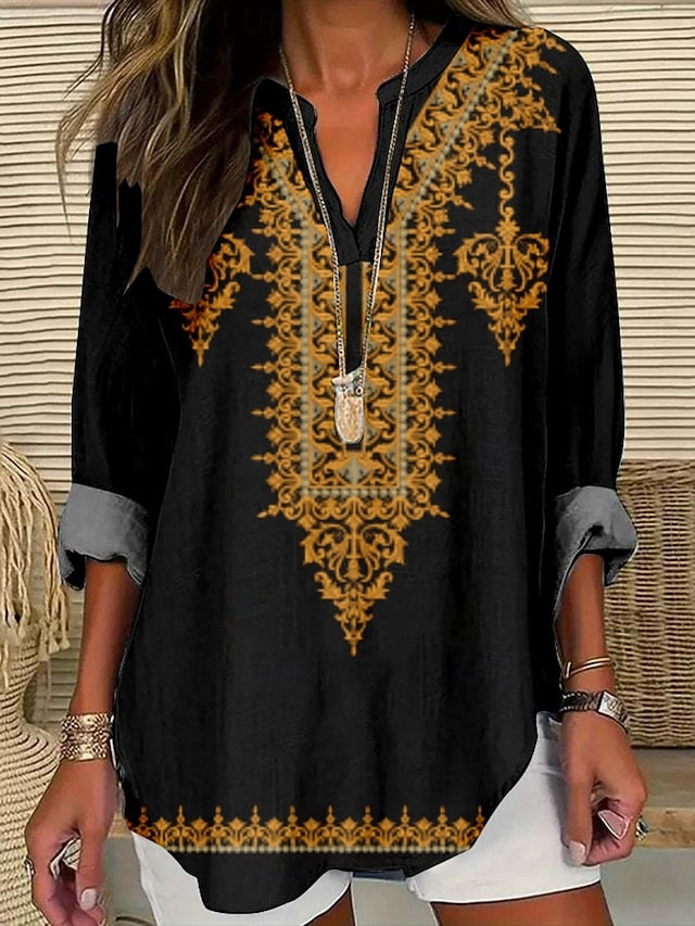 Women's Blouse Print Floral Stylish Modern Long Sleeve V