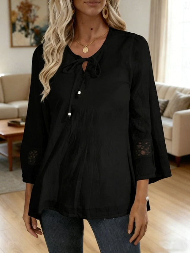 Women's Popover Shirt Summer Shirt Casual Shirt Blouse Lace