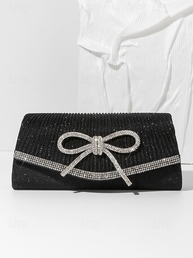 Glitter Purse Rhinestone Blue Clutch Bow with Accent