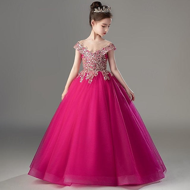 Kids Short Party Dress Sleeve Girls' Solid Color
