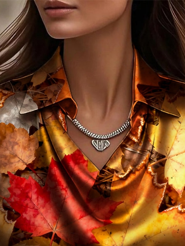Women's Shirt Print Draped Leaf Elegant Stylish Casual Long