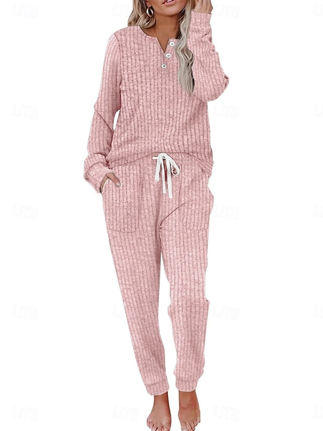 Women's Pants Sets Long Sleeve Crew Neck Solid Color