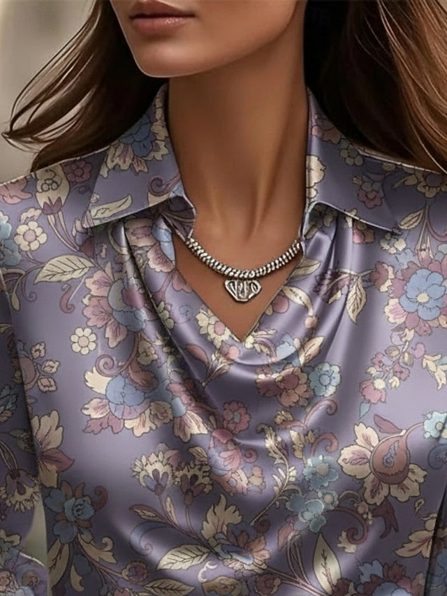 Women's Shirt Elegant Satin Top Silky Tops Print Draped