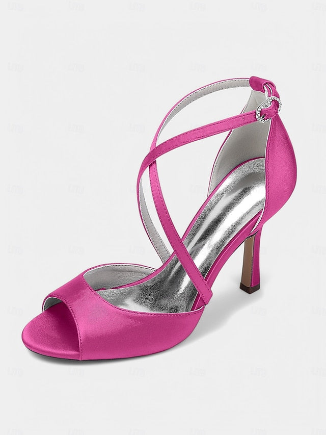 – Satin Peep-Toe Women's Elegant Cross-Strap White Heels
