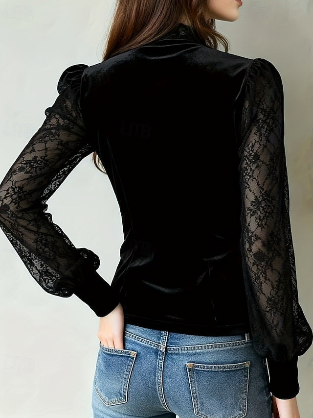 Women's Shirt Blouse Lace Tops Lace Buttons Plain Daily