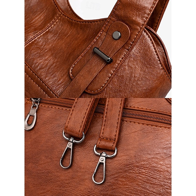 Sac fourre-tout en similicuir marron pour femme avec double compartiment vintage