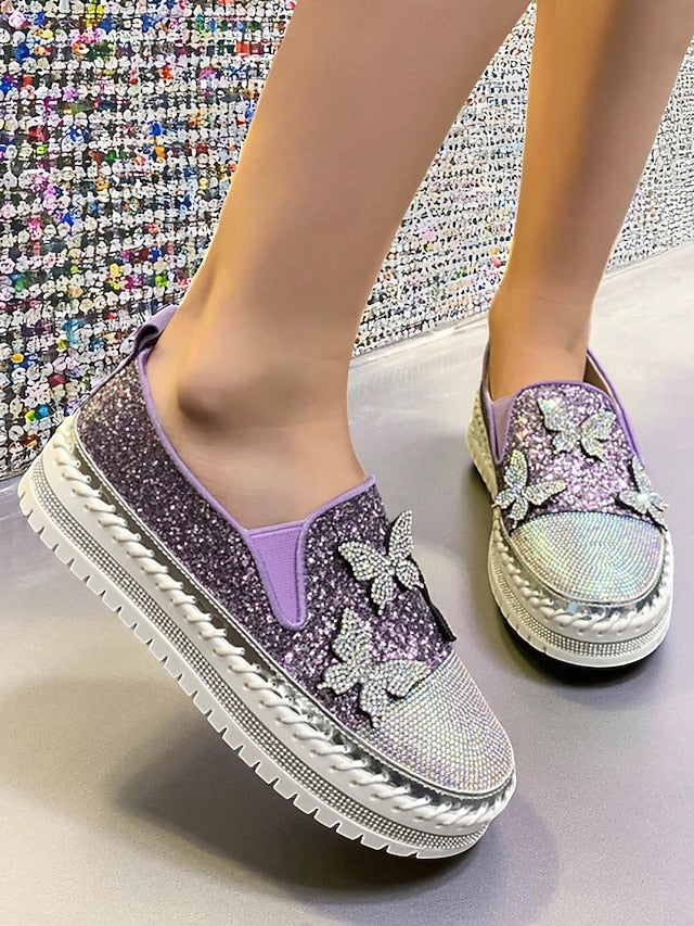 Platform Sneakers Slip-On Women's Purple with Glitter
