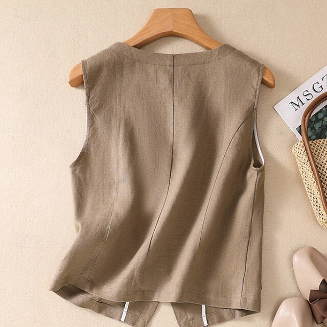 Women's Faux Cotton Linen Plain Modern Casual Sleeveless V