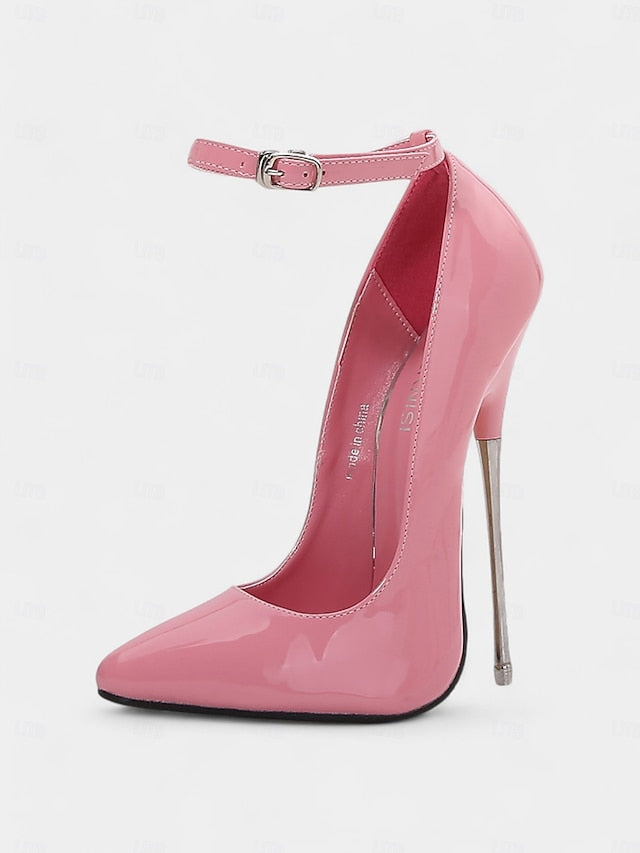 Strap with Red Ankle Stiletto Women's Leather Patent Heels