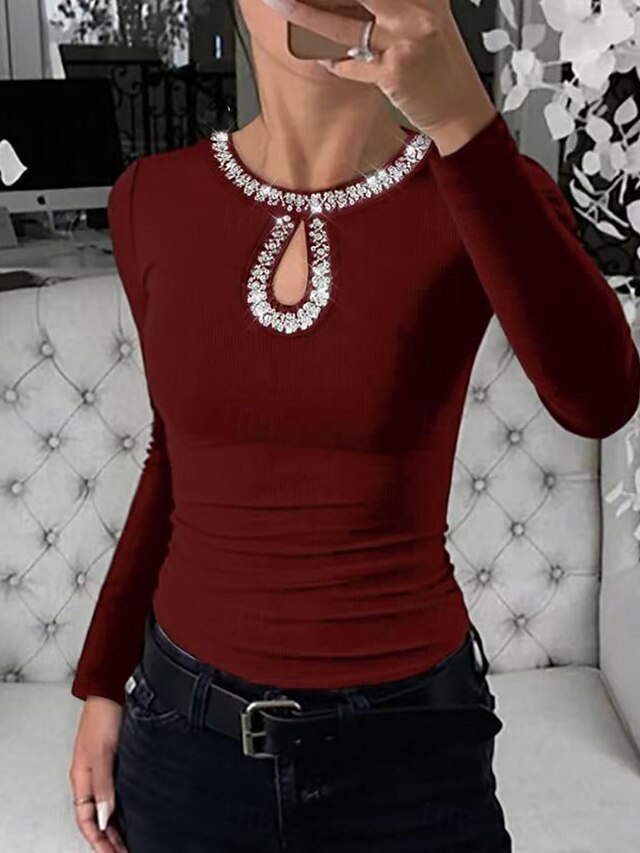 Women's Blouse Patchwork Glitter Solid Color Stylish Casual