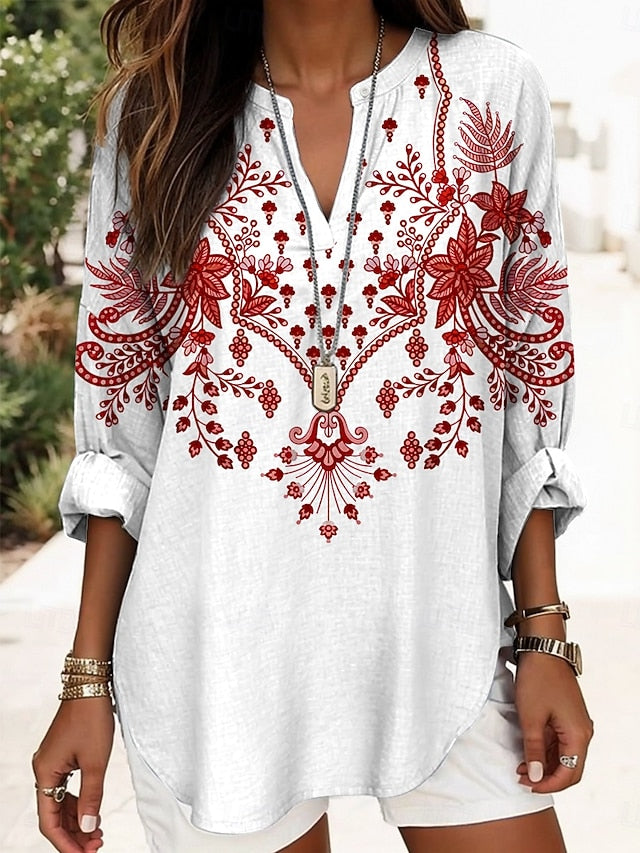 Women's Blouse Linen Like Breathable Lightweight Tunic V