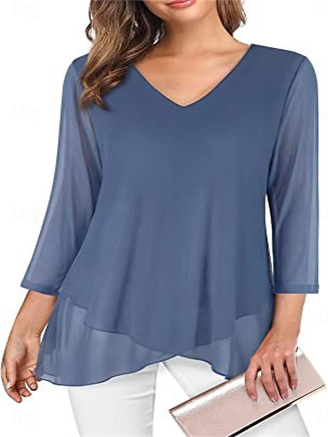 Women's Blouse Solid Color Daily Stylish Short Sleeve Crew