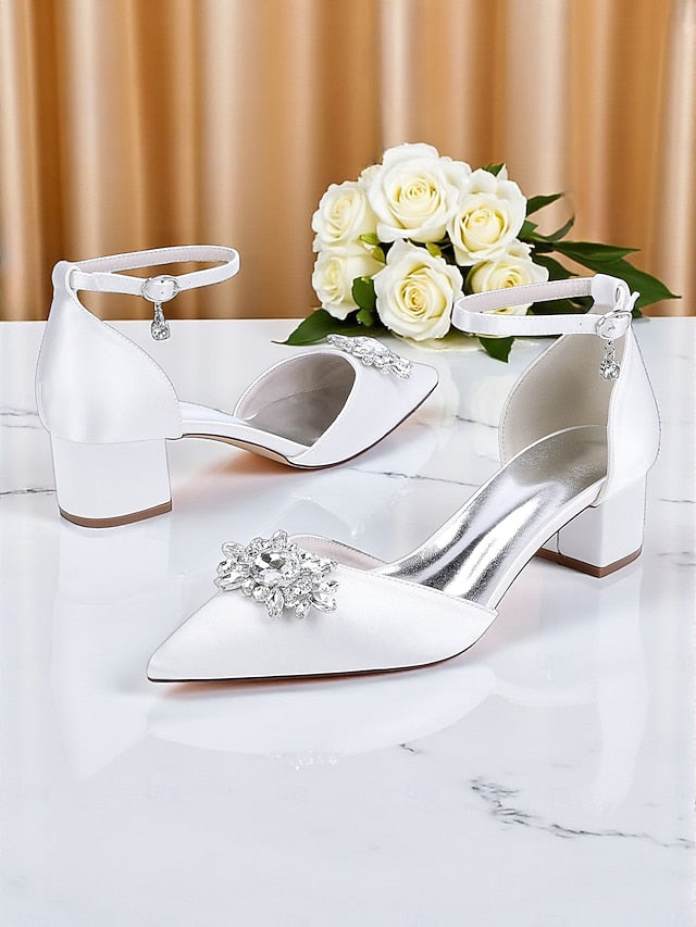 Heel Block Women's Shoes Burgundy with Satin Wedding