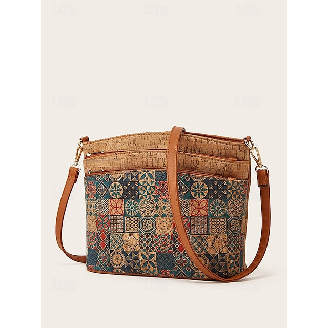 Sac bandoulière bohème vintage à motifs géométriques - Sac léger