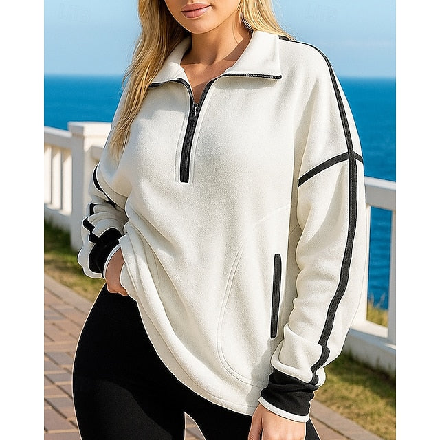 Women's Pullover Sweatshirt Casual Tops Baggy Quarter Zip