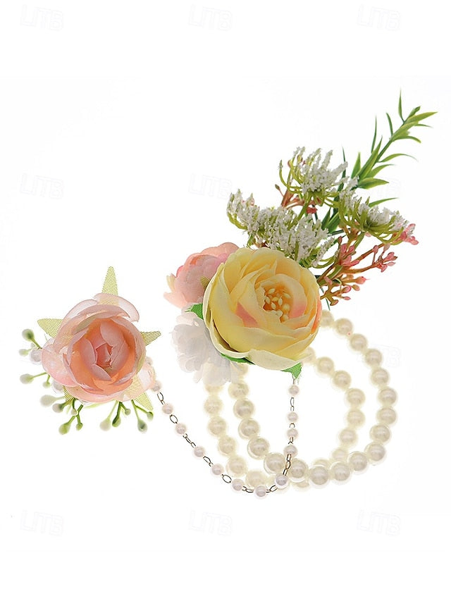 White – Elegant Wrist with Hand Set Floral Pearls Jewelry and