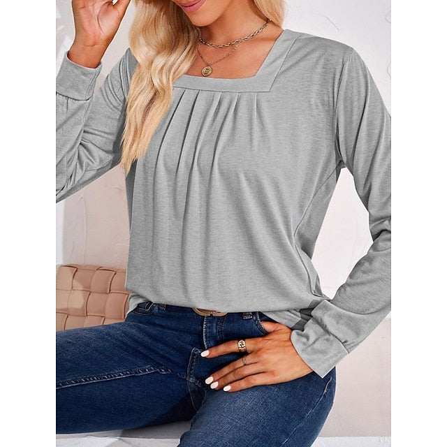 Women's Blouse Ruched Solid Color Daily Stylish Casual Long